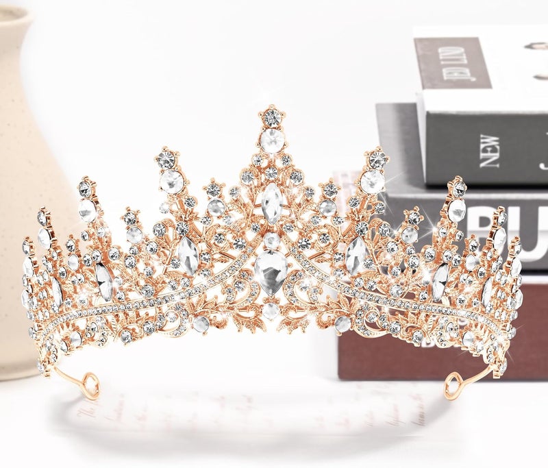 TAROSE Crowns for Women, Queen Crystal Gold Silver Tiaras with White Rhinestone and Combs, Goddess Crown for Wedding Bride Birthday Princess Bridal Shower Hair Accessories for Women - Image 4